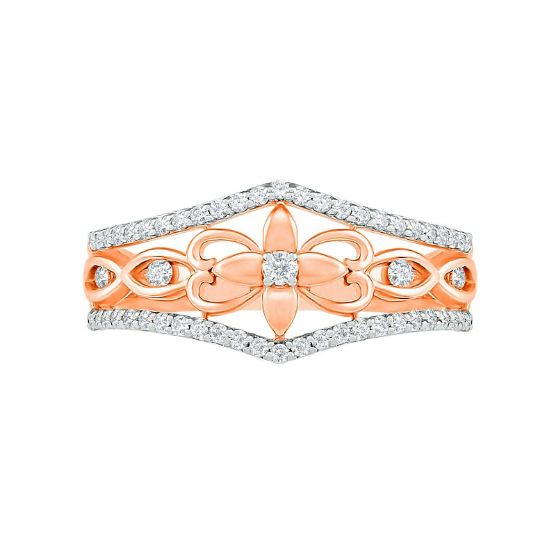 0.33 CT. T.W. Natural Diamond Ornate Flower Ring in Solid 10K Rose Gold