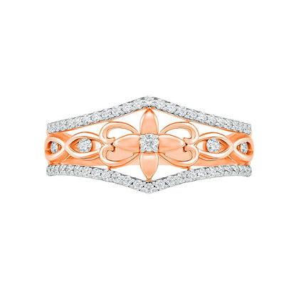 0.33 CT. T.W. Natural Diamond Ornate Flower Ring in Solid 10K Rose Gold