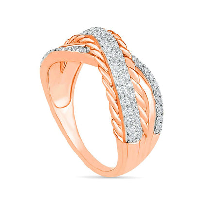 0.50 CT. T.W. Natural Diamond Crossover Ring in Solid 10K Rose Gold