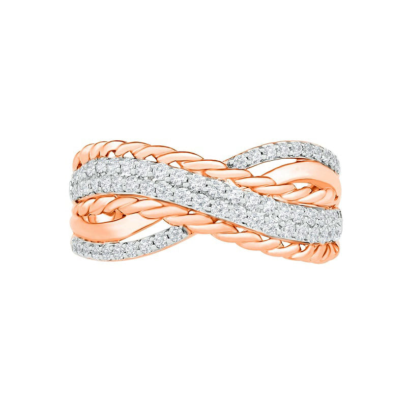 0.50 CT. T.W. Natural Diamond Crossover Ring in Solid 10K Rose Gold