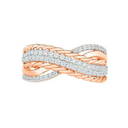 0.50 CT. T.W. Natural Diamond Crossover Ring in Solid 10K Rose Gold