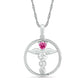 Heart-Shaped Lab-Created Pink Sapphire and 0.05 CT. T.W. Diamond Caduceus Open Circle Drop Pendant in Sterling Silver