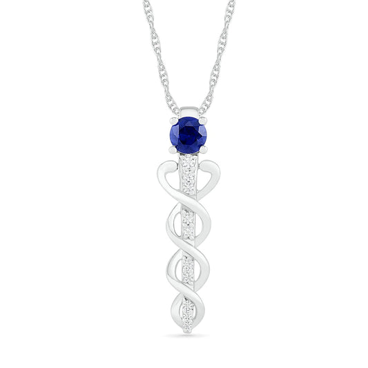 4.0mm Lab-Created Blue and White Sapphire Caduceus Pendant in Sterling Silver