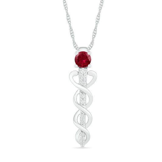 4.0mm Lab-Created Ruby and White Sapphire Caduceus Pendant in Sterling Silver