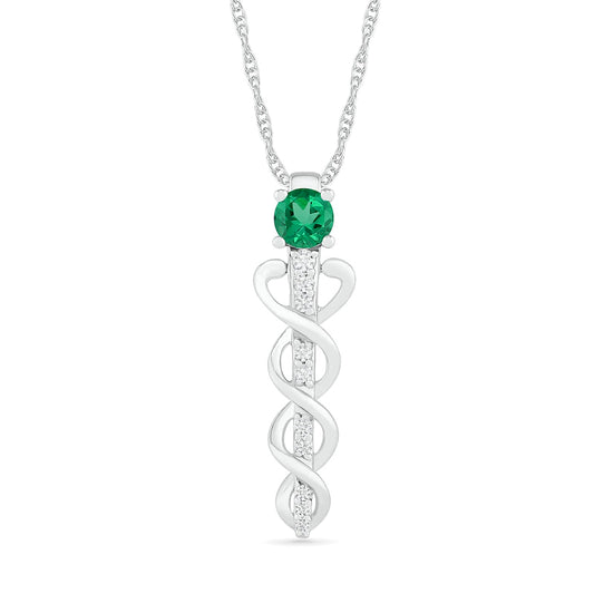 4.0mm Lab-Created Emerald and White Sapphire Caduceus Pendant in Sterling Silver