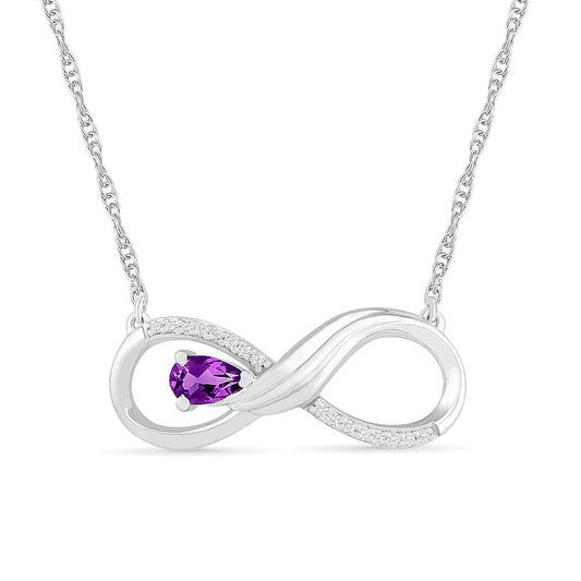 Pear-Shaped Amethyst and 0.05 CT. T.W. Natural Diamond Winged Infinity Necklace in Sterling Silver