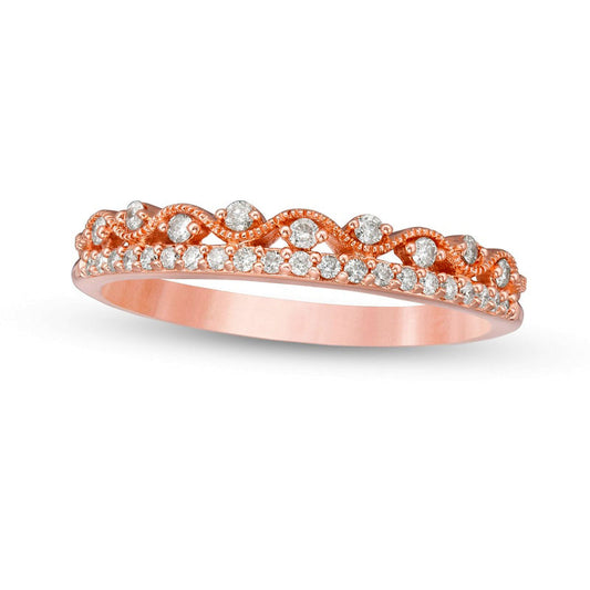 0.20 CT. T.W. Natural Diamond Cascading Antique Vintage-Style Stack Band in Solid 10K Rose Gold
