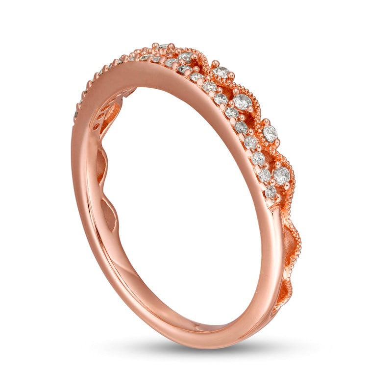 0.20 CT. T.W. Natural Diamond Cascading Antique Vintage-Style Stack Band in Solid 10K Rose Gold
