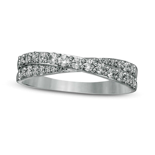 0.50 CT. T.W. Certified Natural Diamond Criss-Cross Band in Solid 14K White Gold (I/SI2)