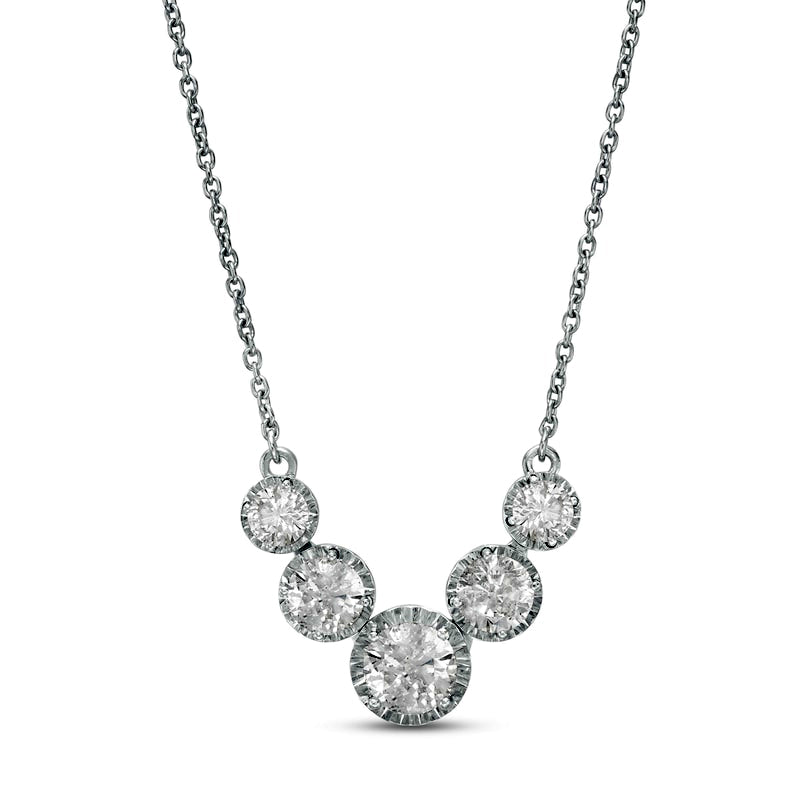 Natural Diamonds Amplified 1 CT. T.W. Natural Diamond Five Stone Necklace in 10K White Gold