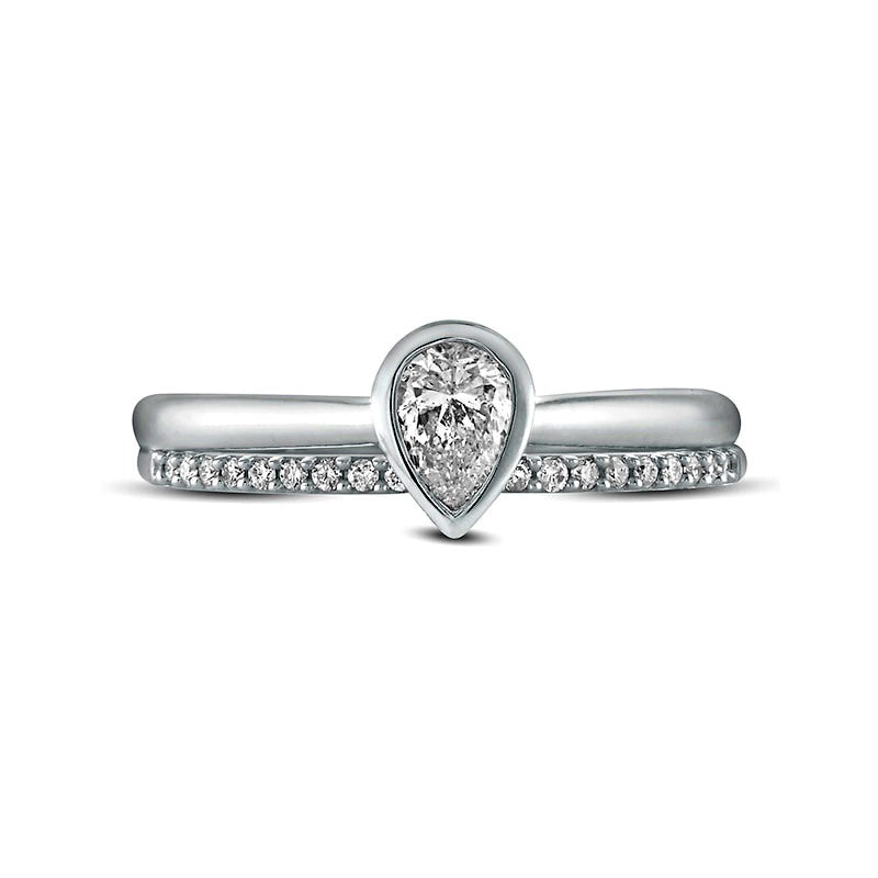 0.38 CT. T.W. Pear-Shaped Natural Diamond Bridal Engagement Ring Set in Solid 10K White Gold