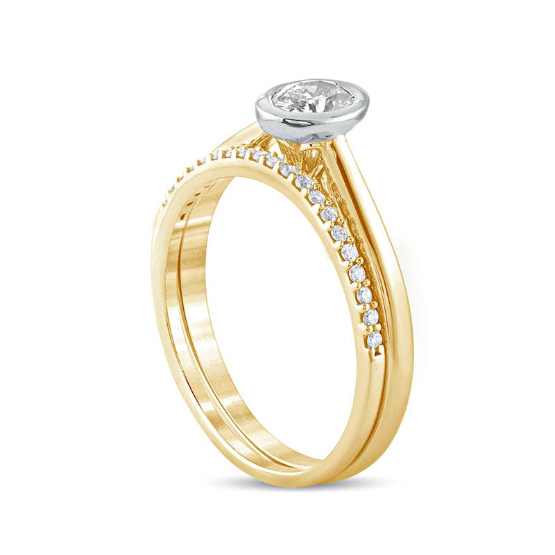 0.38 CT. T.W. Oval Natural Diamond Bridal Engagement Ring Set in Solid 10K Yellow Gold