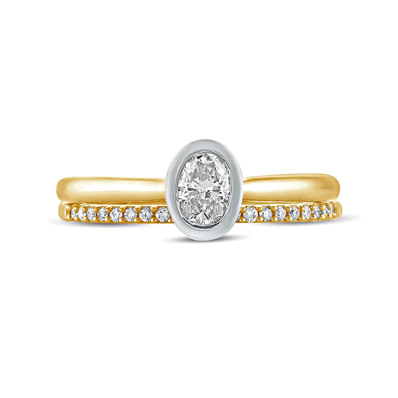 0.38 CT. T.W. Oval Natural Diamond Bridal Engagement Ring Set in Solid 10K Yellow Gold