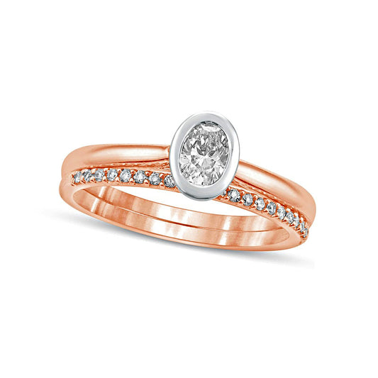 0.38 CT. T.W. Oval Natural Diamond Bridal Engagement Ring Set in Solid 10K Rose Gold