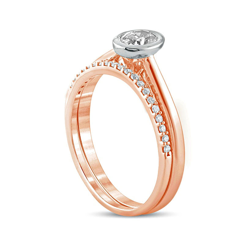 0.38 CT. T.W. Oval Natural Diamond Bridal Engagement Ring Set in Solid 10K Rose Gold