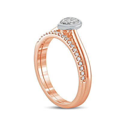 0.38 CT. T.W. Pear-Shaped Natural Diamond Bridal Engagement Ring Set in Solid 10K Rose Gold
