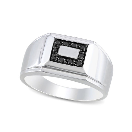 Men's 0.10 CT. T.W. Enhanced Black Natural Diamond Rectangular Frame Stepped Edge Signet Ring in Sterling Silver