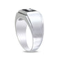 Men's 0.10 CT. T.W. Enhanced Black Natural Diamond Rectangular Frame Stepped Edge Signet Ring in Sterling Silver