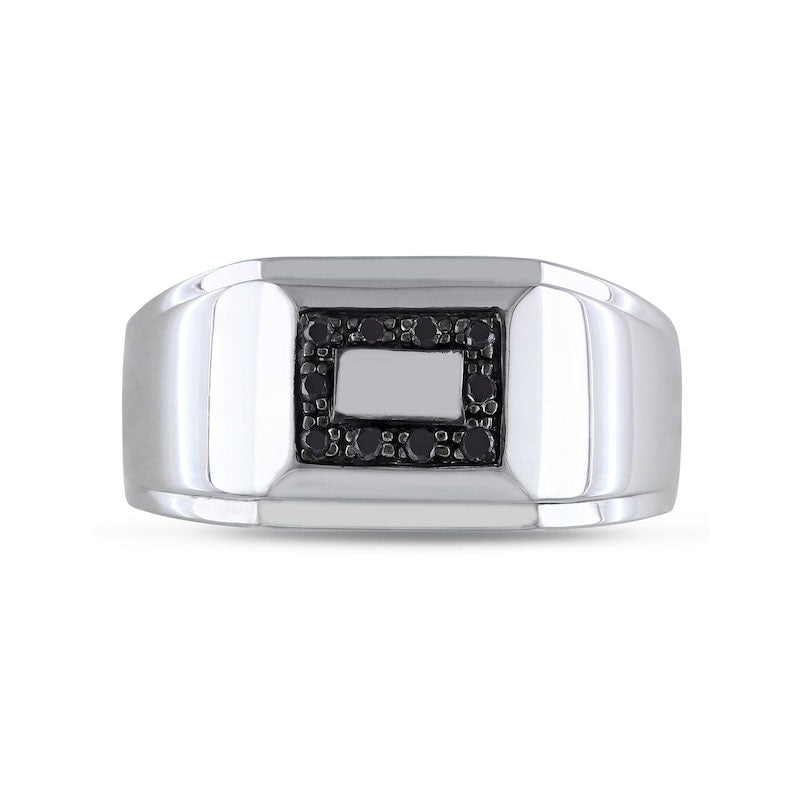 Men's 0.10 CT. T.W. Enhanced Black Natural Diamond Rectangular Frame Stepped Edge Signet Ring in Sterling Silver