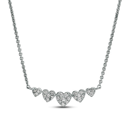 0.2 CT. T.W. Composite Heart Natural Diamond Five Stone Necklace in Sterling Silver