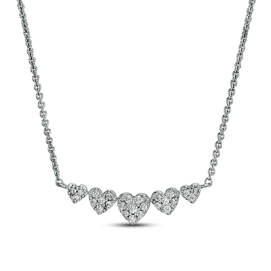 0.2 CT. T.W. Composite Heart Natural Diamond Five Stone Necklace in Sterling Silver