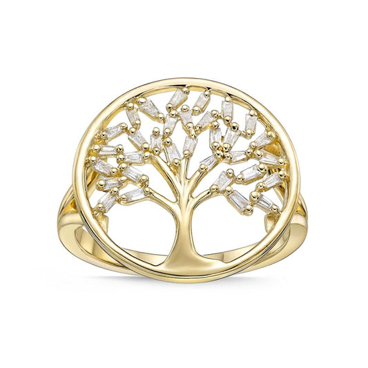 0.17 CT. T.W. Baguette Natural Diamond Tree of Life Ring in Solid 10K Yellow Gold