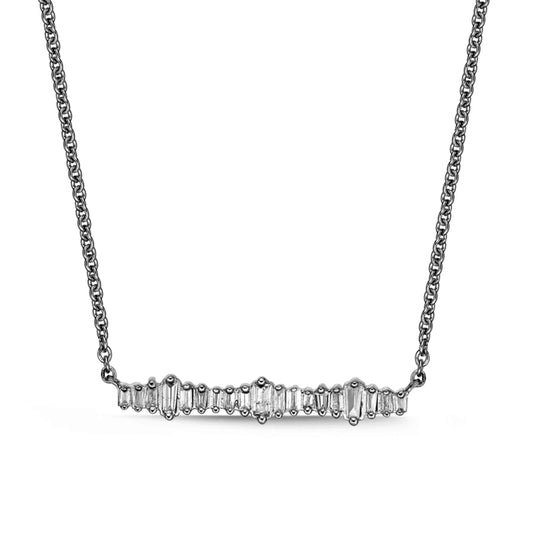 0.17 CT. T.W. Baguette Natural Diamond Sideways Bar Necklace in 10K White Gold