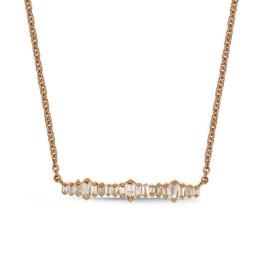 0.17 CT. T.W. Baguette Natural Diamond Sideways Bar Necklace in 10K Rose Gold