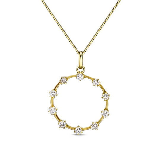 0.25 CT. T.W. Natural Diamond Ten Stone Station Circle Pendant in 10K Yellow Gold