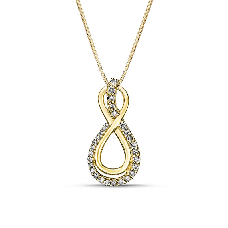 0.17 CT. T.W. Natural Diamond Linear Ribbon Infinity Pendant in 10K Yellow Gold
