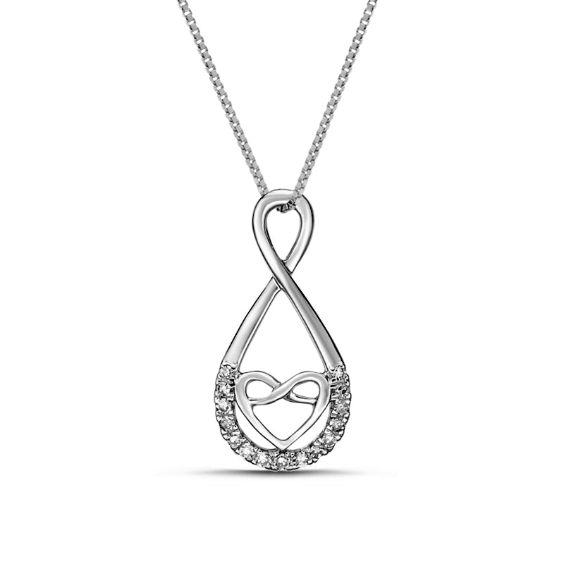 0.1 CT. T.W. Natural Diamond Linear Infinity with Heart Pendant in 10K White Gold