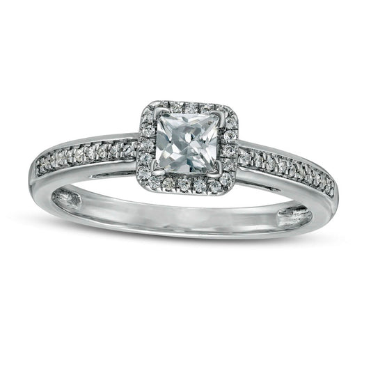 0.50 CT. T.W. Princess-Cut Natural Diamond Cushion Frame Engagement Ring in Solid 10K White Gold