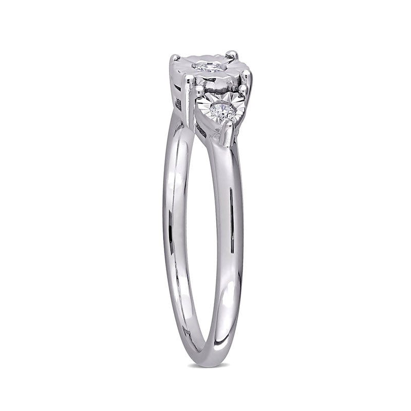 0.10 CT. T.W. Natural Diamond Three Stone Heart Sides Promise Ring in Sterling Silver