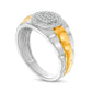 Men's 0.20 CT. T.W. Composite Natural Diamond Frame Triple Row Ribbed Shank Ring in Solid 10K Two-Toned Gold