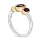 Oval Rose de France and Purple Amethyst and White Topaz Three Stone Ring in Sterling Silver and Solid 14K Gold Plate