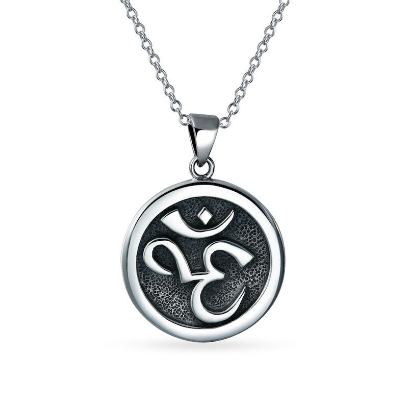 Oxidized Om Sanskrit Symbol Medallion Pendant in Sterling Silver