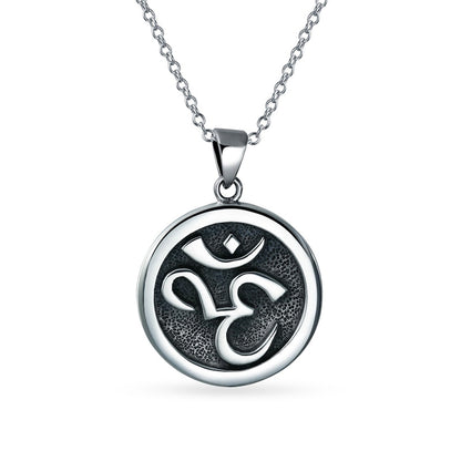 Oxidized Om Sanskrit Symbol Medallion Pendant in Sterling Silver