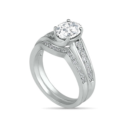 Oval White Lab-Created Sapphire Bypass Bridal Engagement Ring Set in Sterling Silver