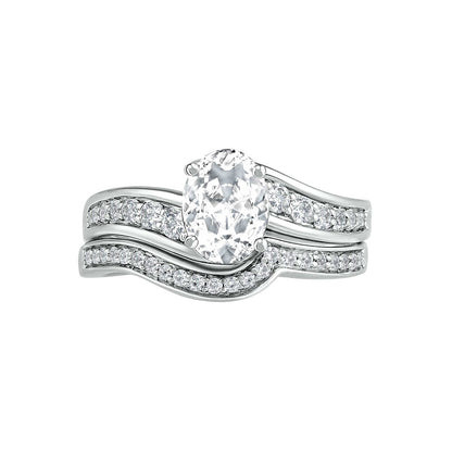 Oval White Lab-Created Sapphire Bypass Bridal Engagement Ring Set in Sterling Silver