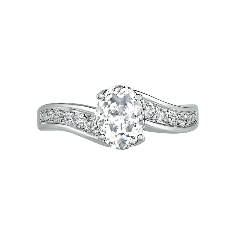 Oval White Lab-Created Sapphire Bypass Bridal Engagement Ring Set in Sterling Silver