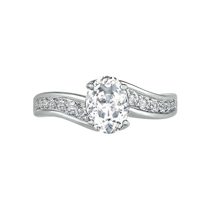 Oval White Lab-Created Sapphire Bypass Bridal Engagement Ring Set in Sterling Silver