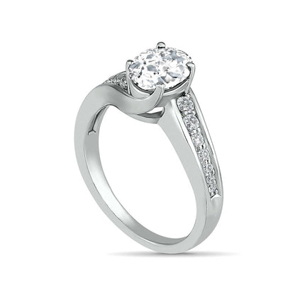 Oval White Lab-Created Sapphire Bypass Bridal Engagement Ring Set in Sterling Silver