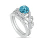 7.0mm Aquamarine and 0.38 CT. T.W. Natural Diamond Bypass Leaf Shank Bridal Engagement Ring Set in Solid 10K White Gold