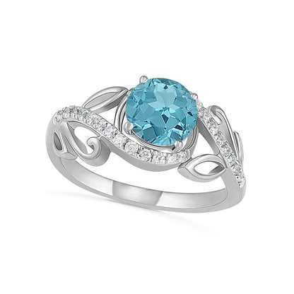 7.0mm Aquamarine and 0.38 CT. T.W. Natural Diamond Bypass Leaf Shank Bridal Engagement Ring Set in Solid 10K White Gold