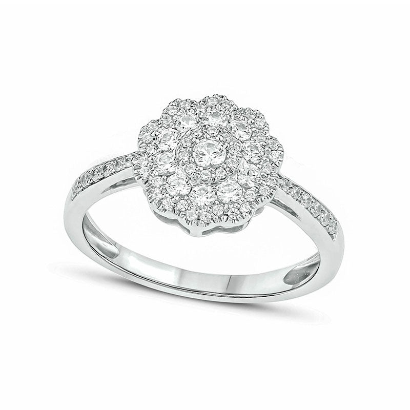 0.50 CT. T.W. Natural Diamond Flower Ring in Solid 10K White Gold