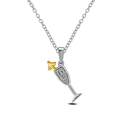 Natural Diamond Accent Tilted Cocktail Pendant in Sterling Silver and 10K Yellow Gold