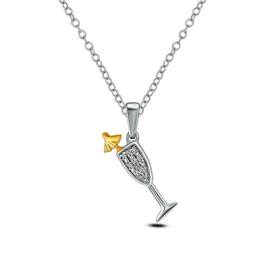 Natural Diamond Accent Tilted Cocktail Pendant in Sterling Silver and 10K Yellow Gold