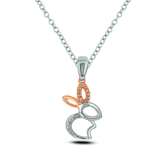 Natural Diamond Accent Bunny Outline Pendant in Sterling Silver and 10K Rose Gold