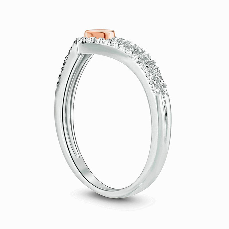 Natural Diamond Accent Heart Chevron Ring in Sterling Silver and Solid 10K Rose Gold
