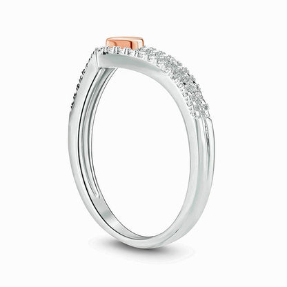 Natural Diamond Accent Heart Chevron Ring in Sterling Silver and Solid 10K Rose Gold